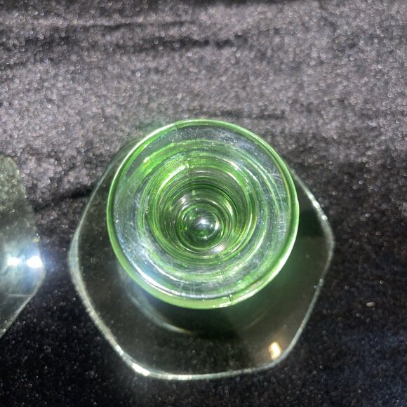 Vintage Green Depression Glass Hexagonal Base Candlestick Holders Set Of 2 - Picture 4 of 16